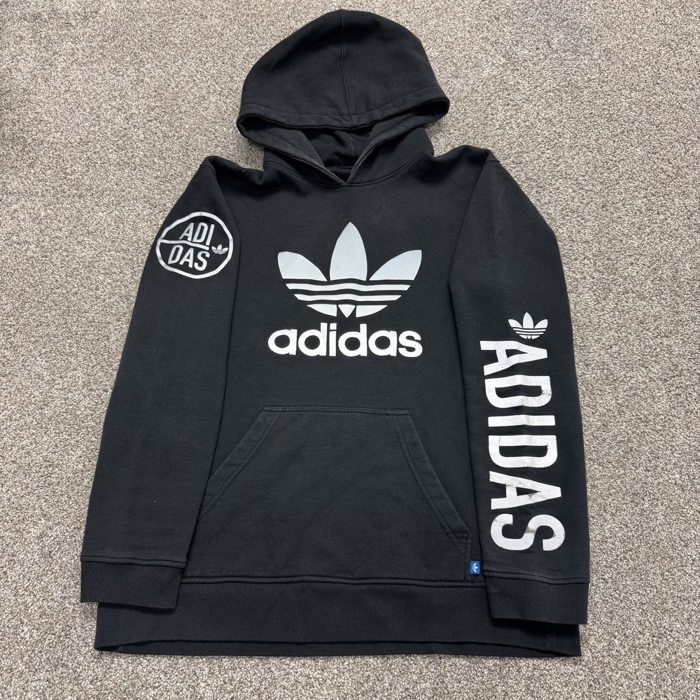 Adidas Originals Hoodie Mens XL Black Fleece Pullover Trefoil Logo Sweatshirt
